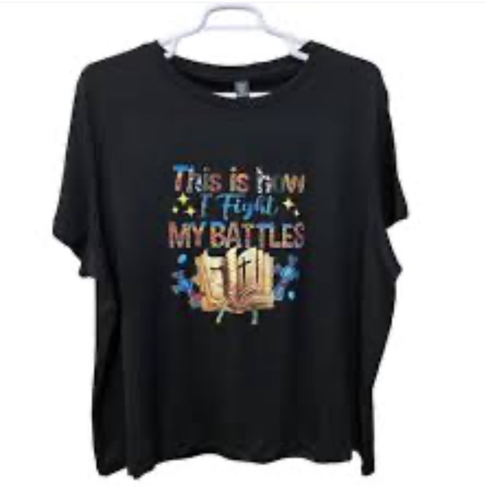 NEW Black Raised Words Print Tee S/ 1X - Picture 2 of 5